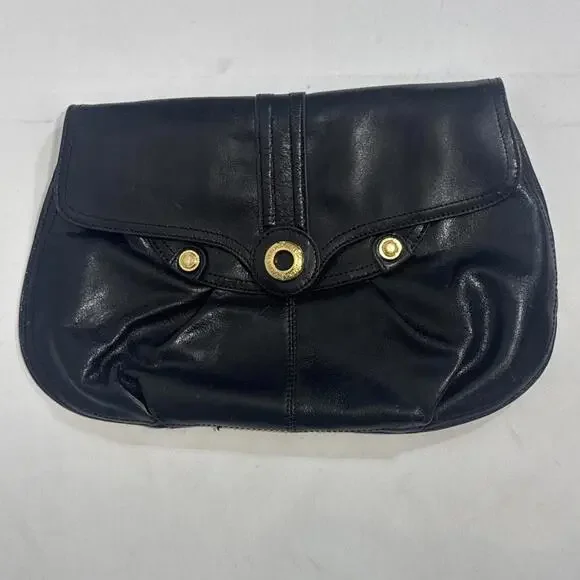 Perlina Black Patent Leather Black Kiss-lock Wallet Coin Purse Clutch EUC - Picture 1 of 15
